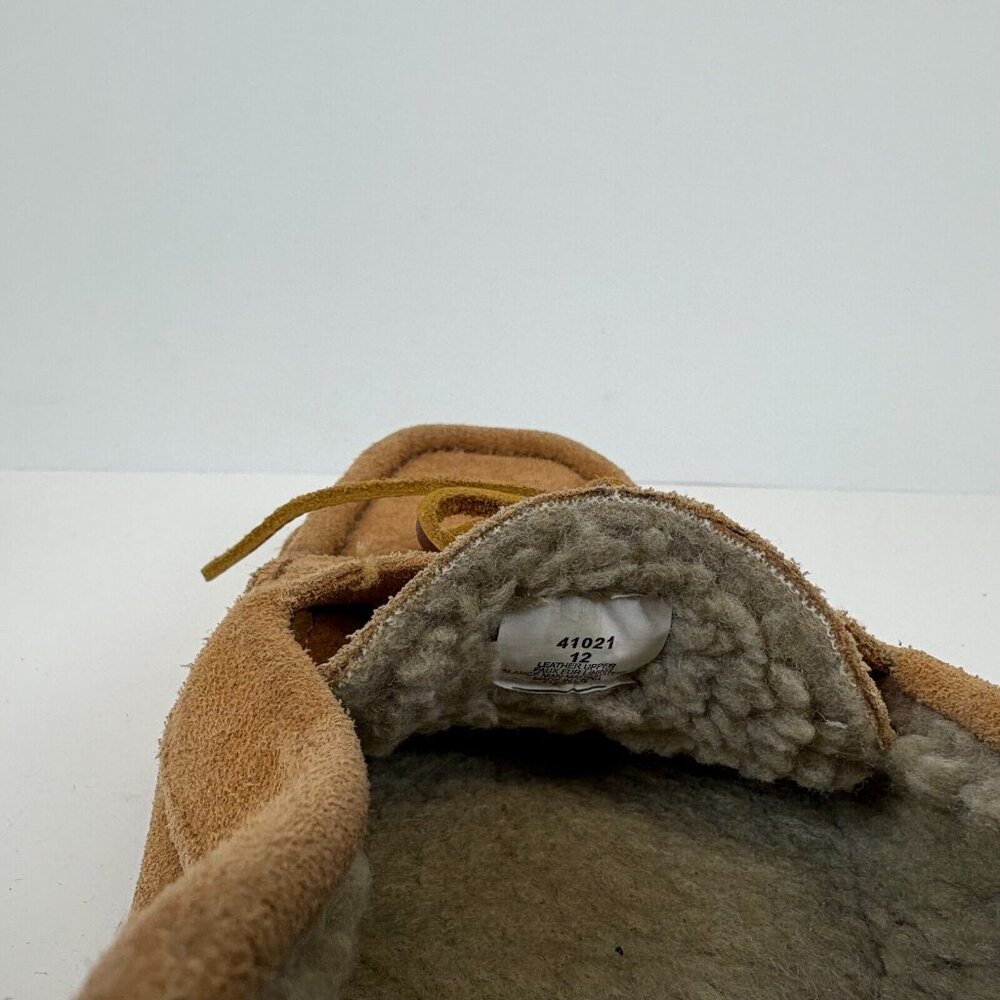 Minnietonka Leather Lace Softsole Slippers Mens Size 12 Tan Brown - Picture 7 of 7
